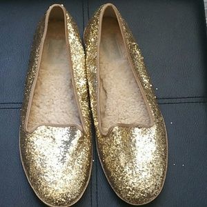 UGG Glitter Sparkle Gold Flats, Size 11